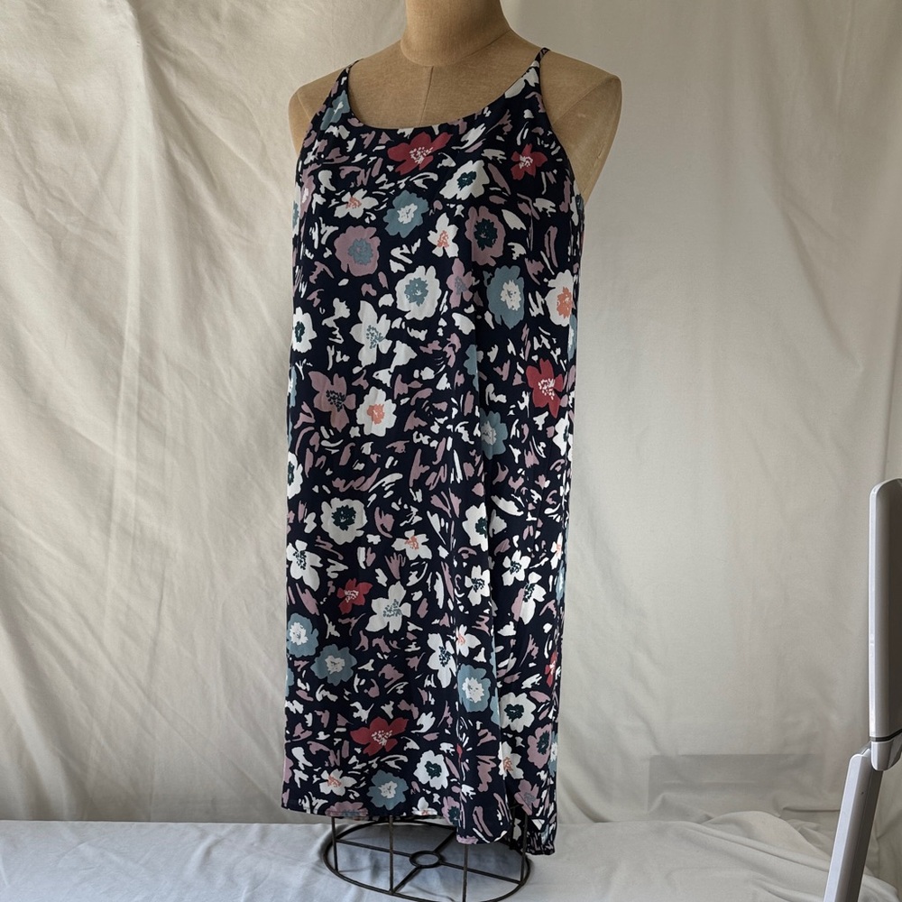 LOFT Navy Floral Hi Lo Racerback Dress